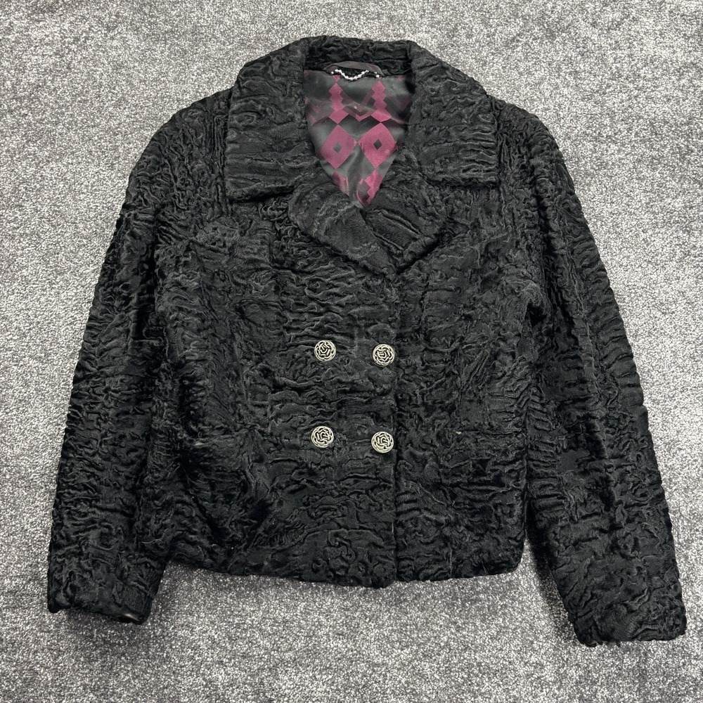 Vintage Swakara Genuine South West African Black Karakul Lamb Fur Coat Small